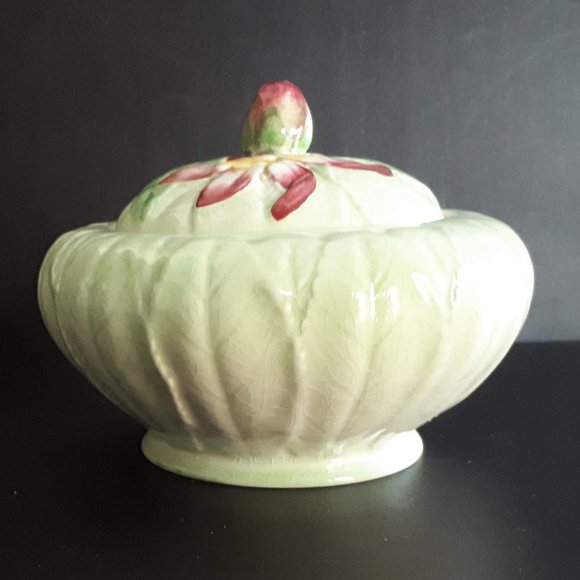 Carlton Ware collectibles Green with Apple Blossom Jam pot Australian design - Picture 8 of 9